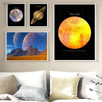 Planet Svemir Zemlja je Mjesec i Venera Saturn Sunce Каванс Umjetničkih Plakata i grafika Moderan Zidni Umjetnička slika za uređenje doma Dječje sobe