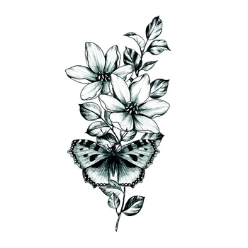 Leptir i Siva Cvijet Vodootporan Privremene Tetovaže Rukav Tetovaže Kane Naljepnice Za Prijenos Tijela Tetovaže Glitter Tattoo Lažne Tetovaže