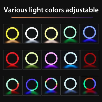 18-inčni RGB Rainbow Kružnom Svjetiljka S Video-lampa Sa postoljem za stativ, nosač za stezanje telefona Затемняемое Rasvjeta foto-studio za Youtube