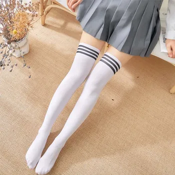 1 Par Mini-žena Za djevojčice Modne čarape za školsku djecu Ljetnim neprozirne čarape iznad koljena, visoke elastične seksi čarape crna/bijela