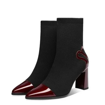 2022 Seksi čizme s oštrim vrhom od elastičnog лайкрового čarapa na visoke potpetice je 7 cm, ženska ured za obuću, modne cipele na trgu pete za žene
