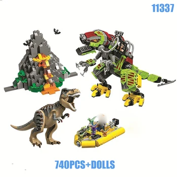 Novi 740 kom. Svijet T. rex vs Dino-Krzno Bitka Vulkanske pasmina 11337 Model Gradivni Blokovi Dječaci Djeca su Kompatibilni S Cigle Za Poklon