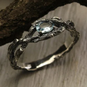 Vjenčani prsten od pruća grančica topaz, Donje prsten s bijelim grani, Jedinstveno donje prsten s topaz, Poklon za Mladenku
