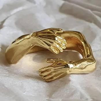 Prsten za zagrljaje 2021 Novi Kreativni Zlatno-Srebrne Boje Ljubav Slatka Podesiva Otvoreni Prsten za žene i muškarce Ljubitelji mode Nakit Pokloni