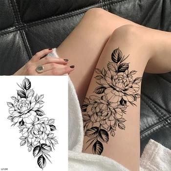 Realno Cvijet Božur Seksi Privremene Tetovaže Za žene Odrasla osoba Privjesak Na bok Ruža Lažne Tetovaže i Body Art Vodootporan Tetovaže