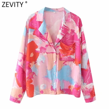 Zevity Ženska moda Šarena kravata Obojene Print Casual haljinu, Bluzu Ženske košulje s odbačenost ovratnik Šik Poslovne košulje i Majice LS9560