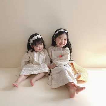 2021 Jesenski Nova odjeća za djevojčice s dugim rukavima Elegantan bijeli čipkan haljina za djevojčice body za Bebe Dječja haljina Princeza Odjeća za blizance