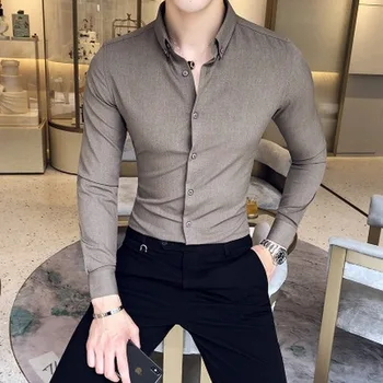 Muška fin monotono košulja Yingya u джентльменском stilu, Omladinska kvalitetna Poslovna muška svakodnevni облегающая košulja s dugim rukavima