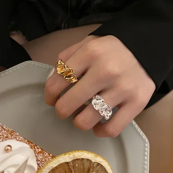 QMCOCO 925 Srebrni Modni prsten za žene Moderan Elegantan Berba jednostavne nepravilna tekstura Geometrijski Punk-dekoracije za stranke Pokloni