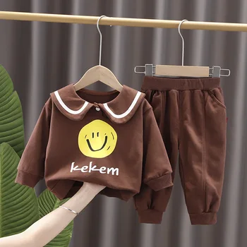 Kompleti odjeće za male dječake i djevojčice Nova jesensko-proljetni modni casual odjeća za novorođenče s nasmijana lica Vrhovima+Hlače Dječji kostim