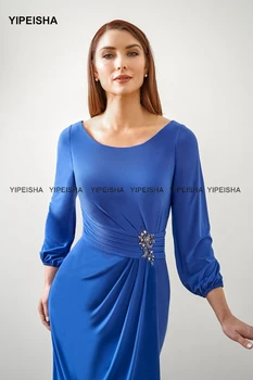 Yipeisha Kašičica Plava haljina za majku mladenke s rukava od perli Sirena Plus Size Večernja haljina za mamu Abito Mamma Sposa 2021