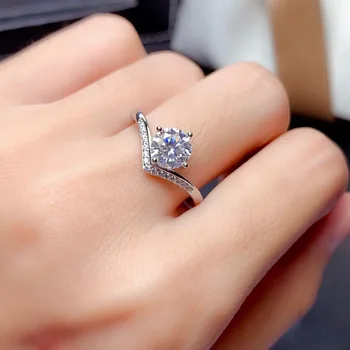 Bling Veliki Kamen Cirkon 925 Sterling Srebra Vjenčano Prstenje Svijetle Prstena V-Oblika Vjenčani Vjenčanja Prsten za žene Fin Nakit