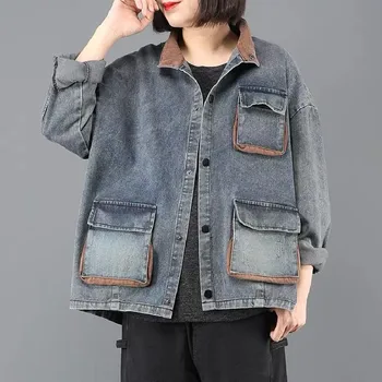 2021 Proljeće i Jesen Traper jakne Harajuku Za žene Nova korejska moda Besplatne univerzalne traperice s dugim rukavima i džepovima Kaputa ženske Majice