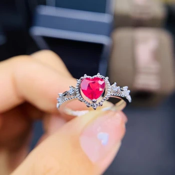 MDINA Prirodni Rubin je Dragi kamen Modni prsten u obliku srca za žene Trenutno Srebro 925 sterling Fin nakit luksuzni nakit dizajneri