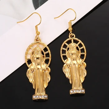 Zlatna Boja Katoličke Kršćanske Ukras Majka Cameo Dizajn Naušnice Djevice Marije