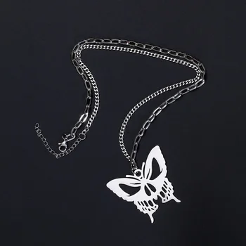 Unisex Ogrlica s lubanjom Leptir Modni lanac s vezom Privjesak na Vratu Lanac Personalizirani Nakit Modni pokloni