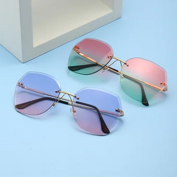 2022 Trendy sunčane naočale rimless Za žene s morske vode, uzeše leće, Marke, dizajner, Metalne gradijent ispunjava sunčane naočale, ženske UV400
