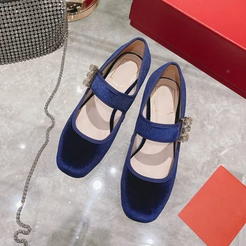 Donna-u 2021 Nove cipele sa dijamant-insignia Mary Jane Ženska elegantan moderan dama s plavim baršunom večernjim petama Luksuzna potplat Vera Cuoio