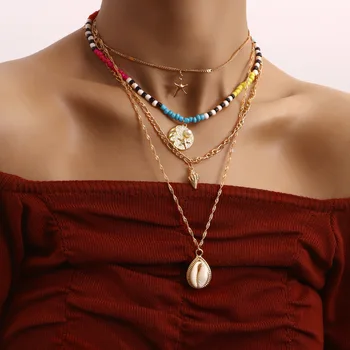Vintage Višeslojne lanac za kovanice Ogrlice Ogrlice za žene Boho Geometrijski Zlatna Moda Portret Bisera ogrlice-opskrbnog Poklon nakit