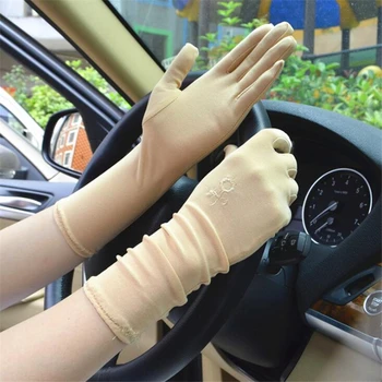 Dama je Srednje dužine Tanke elastične Rukavice za etiketa Ljetne ženske sunčane rukavice s vezom, Pribor za vožnju automobila