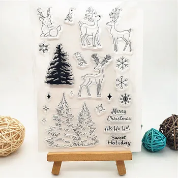 Božićno Drvce sa Jelen Dizajn Prozirni Silikon Prozirni Pečat List Prianja Za Scrapbooking DIY Album Proizvodnja Razglednica Dekor