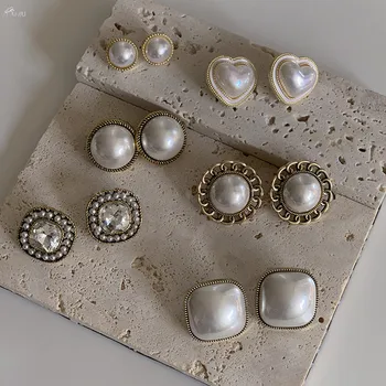 AOMU 1 par 2020 Koreja Starinski bisera barokne Crystal Geometrijski okrugle naušnice u obliku srca za žene Večernje nakit Pokloni