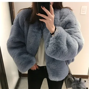 2021 Jesensko-zimski ženski kaput od umjetnog krzna zeca Kratka Luksuzna kratki kaput sa zadebljanjem Modni svakodnevno kaput