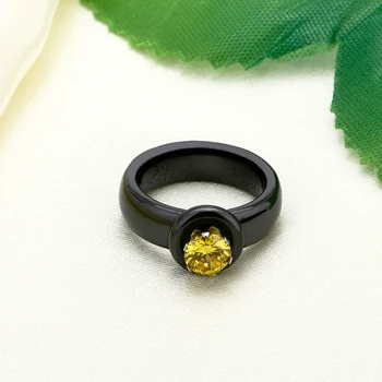 Trenutno se nalazi Prirodni Keramički Popunjeni Žut Okruglo Zaručnički prsten s kubični cirkon Za žene i muškarce Modni nakit Glatko keramički zaručnički prsten Jedan prsten