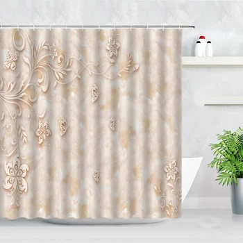 Mramorni Uzorak Zavjese za tuširanje Reljefni Cvijet i Leptir Los u Skandinavskom stilu Moderne Home Dekor Vodootporna Tkanina Kit zavjese za kupaonicu