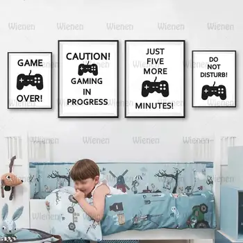 Video igre Ispisuje Crno Platno Plakat Tinejdžer Dječak Dekor Spavaće sobe Slot Citat Likovna Slikarstvo Na Platnu Slika Uređenje zidova Igra-Soba