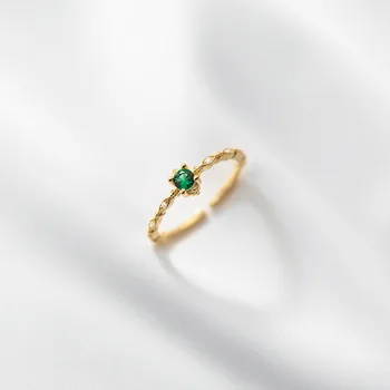 WOOZU Ovom Srebro 925 sterling Luksuzni Zeleni Kristal, Cirkon Zlato Podesiv prsten na prst za žene Vjenčanje dekoracije za zaruka Poklon