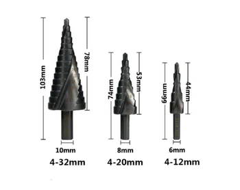 4-32 MM 12 mm 20 MM HSS Кобальтовое шаговое bušilica Set spiralnih metalnih конусообразных trokutasti olovke rupu metalni dlijeto