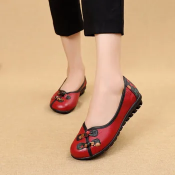 MVVJKE Ljetna moda Cvijet s mekim dnom Dizajn Cijele čarapa Pomiješan boje Cipele na ravnim potplatima Vintage Prirodna koža Ženske cipele ravnim cipelama