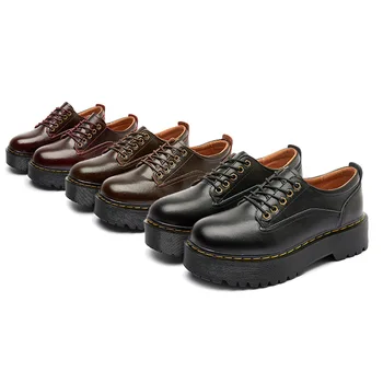 Male kožne cipele model japanski par jk2021 proljeće novi Britanski koledž retro na debelim potplatima s čipkom s okruglim vrhom kratke čizme