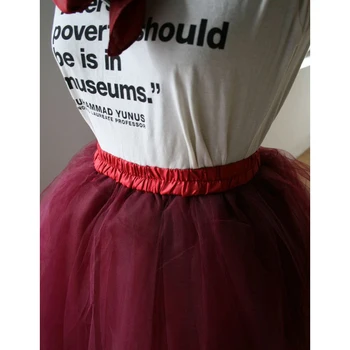 Kesten-Bordo-Crvena Čipka Suknja S Elastičan Struk Sa Trakama Linija je Dužina Do Koljena Bujna Suknja-Svežanj Pravi fotografije