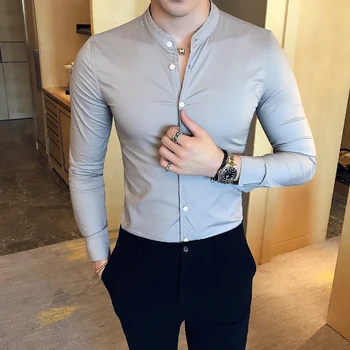 Elegantna crna Klasična Elegantna muška odjeća 2021 Modni jednostavne bijele košulje za muškarce s kineskim rol-bar Službena Odjeća Socijalna