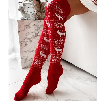 Božićne čarape Ženske duge pletene čarape Za djevojčice Ženske ženske zimske pletene čarape do bedra Iznad koljena Čarape