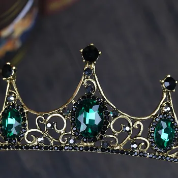 Vintage Crown je u baroknom stilu i Tiaras od legure Zelene Tiaras sa štrasom Povez za glavu Vjenčanje Pribor za kosu Krune za Mladenku Poklon za rođendan