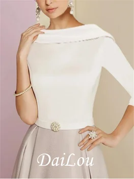 Haljina za majku mladenke trapeznog oblika s elegantnim izreza, ukrašena dragim kamenjem, Čajna dužine, Шармез, Pola vrećice s naborima 2021