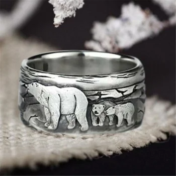 Kreativna Nit Slatka Prsten sa životinjama polarnog Medvjeda Vintage Srebrne boje Ženski Prsten Zanimljiv Nakit darove
