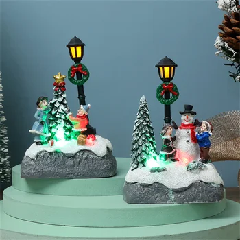 Sjajni LED Svjetiljka Mala Seoska Kuća Scena Smole Minijaturni Božićni Dekor Ukrašavanje Božićno Drvce Viseće Dekoracije Pokloni