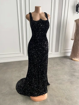 Duge haljine za maturalne 2022 Seksualne s visokim prorezom Slatka Svjetlucavim šljokicama Crne haljine za maturalne Sirena sa šljokicama