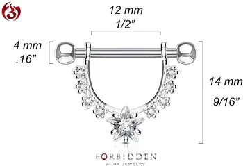 Pribor za tijelo Par kirurških čeličnih D-obliku prstena 1/2 inča (12 mm) CZ u obliku srca i zvijezde rotirajući bar za bradavice