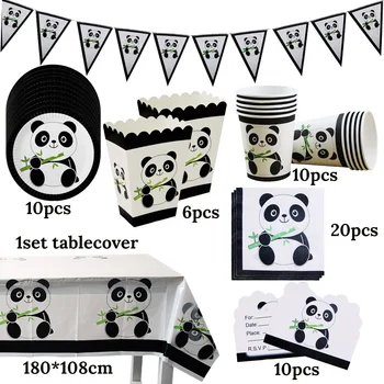 Crtani film Panda Tema Rođendan Dekoracija Za Zabave, Dječje Jednokratna Posuđe Set Tanjura Maramice Šalica Balon Dječji Tuš Večernje pribor