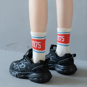 Modni bijele čarape s brojkama Za žene, ulica pamučne čarape Harajuku, japanski hip-hop čarape za skateboard, pribor harajuku
