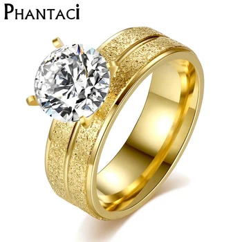 Element sjaj Титановое Prsten od Nehrđajućeg Čelika Za žene Zlatnu boju Ženski nakit Kubni Crystal Angažman Zaručnički prsten Dame