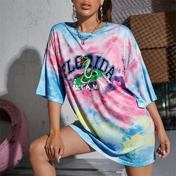 Florida Print Američka moda Негабаритная Ženska t-shirt kratki rukav Grafički majice Casual Top Ljeto Plus Size Ulica majica