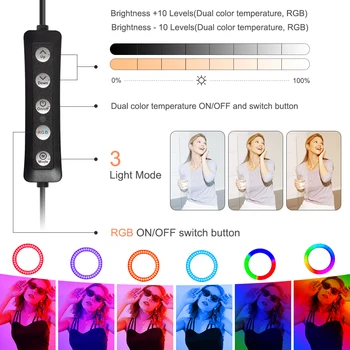 10 Cm 26 cm Stolni Kružnom lampa za селфи RGB Kružnom lampa sa postoljem za stativ Držač telefona za šminkanje YouTube Video prijenos uživo Videoblog