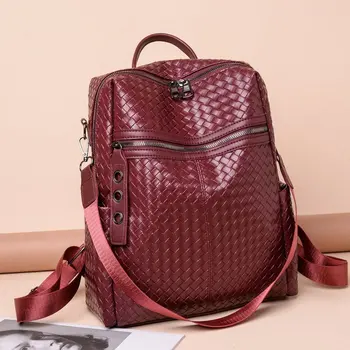 Kvalitetan ruksak Za žene Velikog kapaciteta Pletene kožne torbe Za putovanja Dizajn Ruksak Školski ruksak Mochilas Mujer
