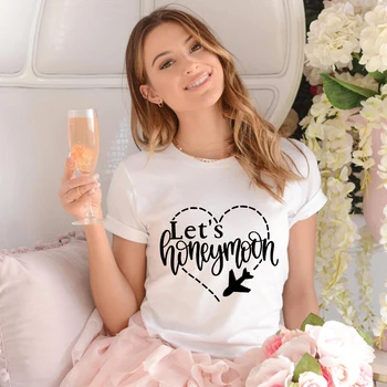 Ćemo je medeni mjesec Pamučna t-shirt Zabavna Samo da je objavljena u braku Mladenka Poklon Majica Slatka žene Grafički Zrakoplov Putovanja Top Majica